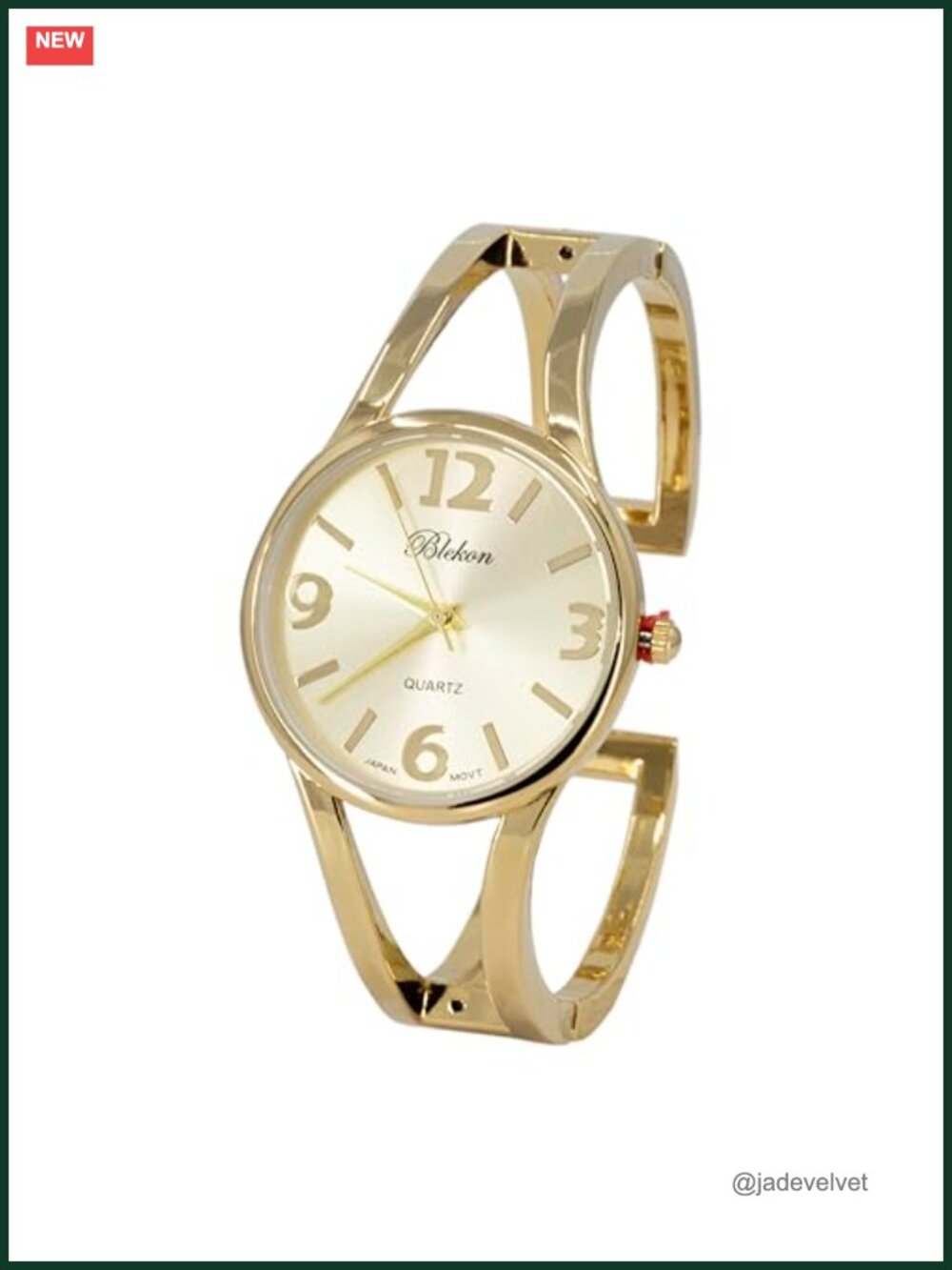 Elegant Analog Quartz Watch 33mm Case Metal Cuff Bangle Adjustable